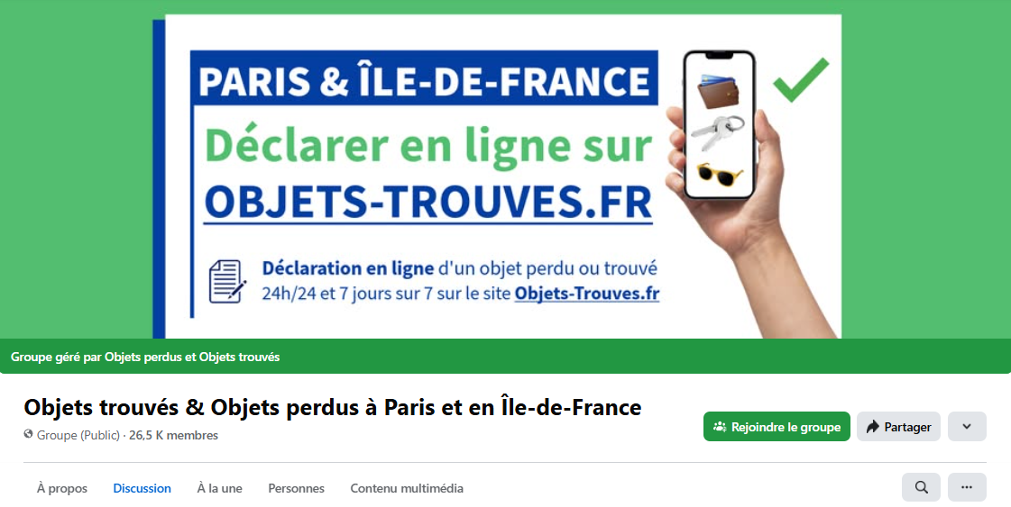 Objets trouvés à Paris sur Facebook